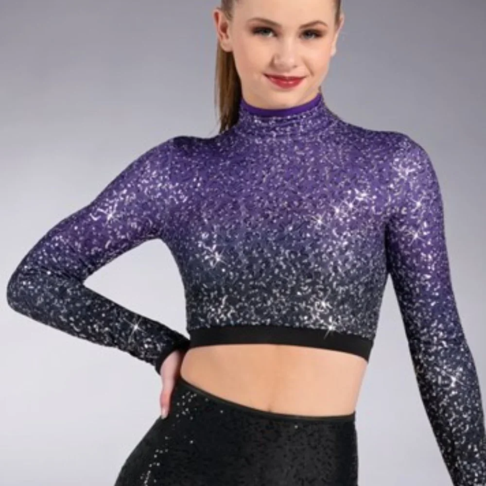 💜 Balera Performance Crop Top – Ombre Sequin (Child Medium)